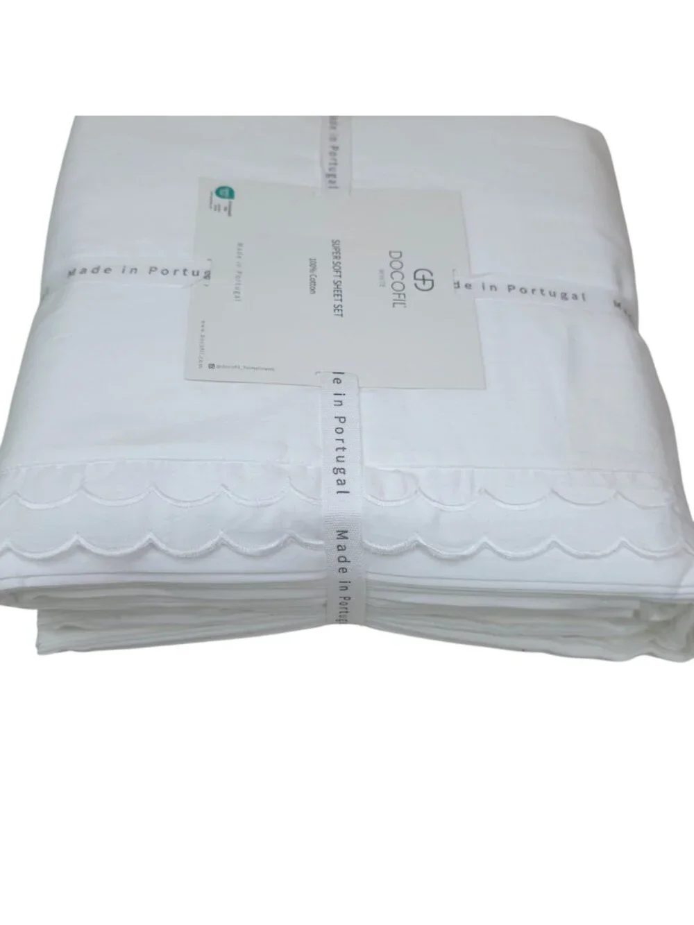 Docofil King Size Super Soft 100% Cotton Sheet Set Made In Portugal White